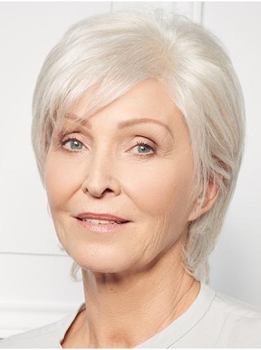 10" Straight Synthetic Monofilament Grey Short Wig